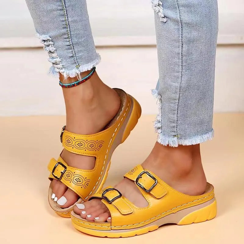 Solace Double Buckle Wedge Sandal