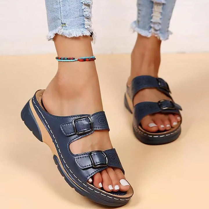 Solace Double Buckle Wedge Sandal